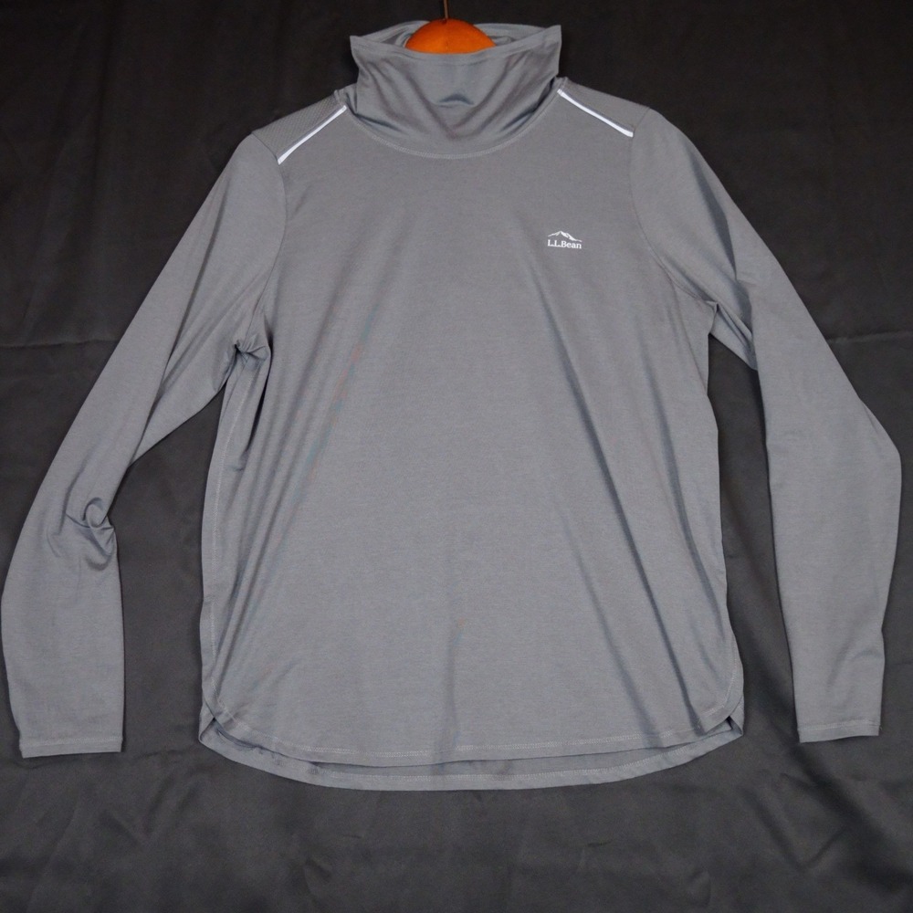 L.L. Bean Performance Mock Neck Shirt Mens L Gray Long Sleeve